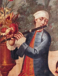 Ein Flötist, Detail von einem Paravent